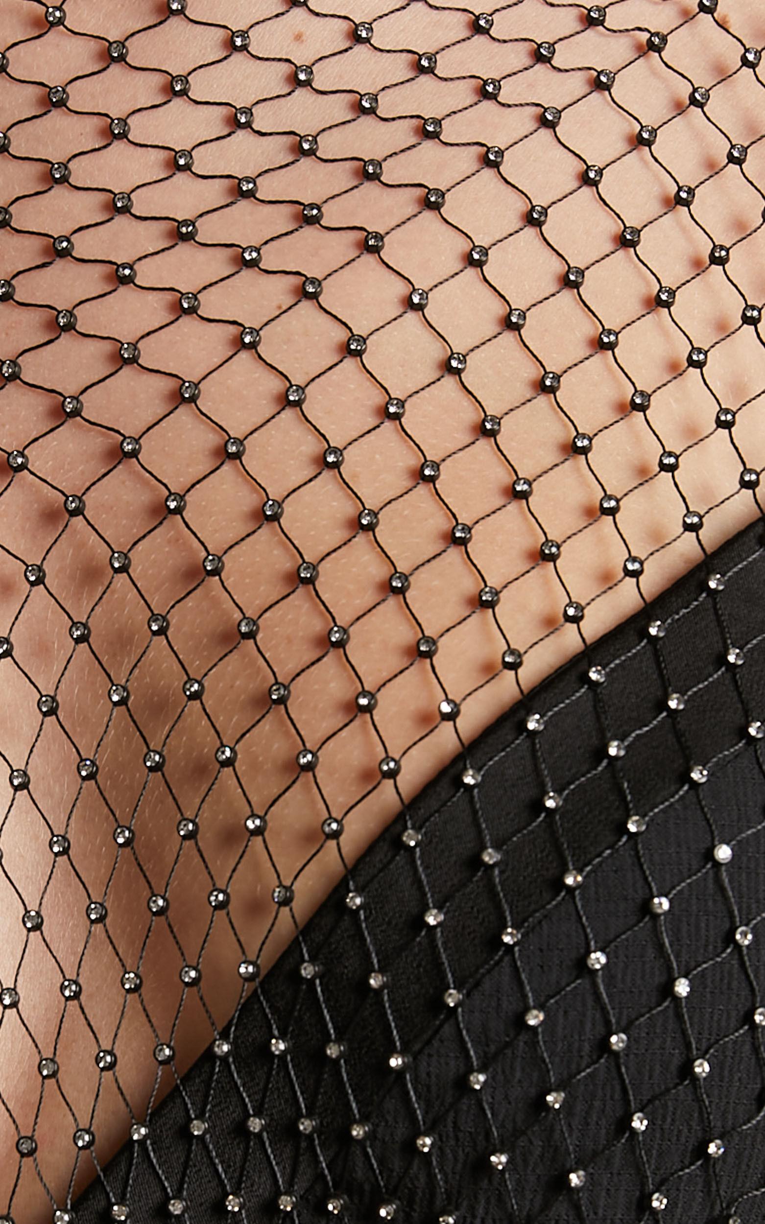 Sharlize Mini Dress - Diamante Mesh Long Sleeve Dress in Black Product Image