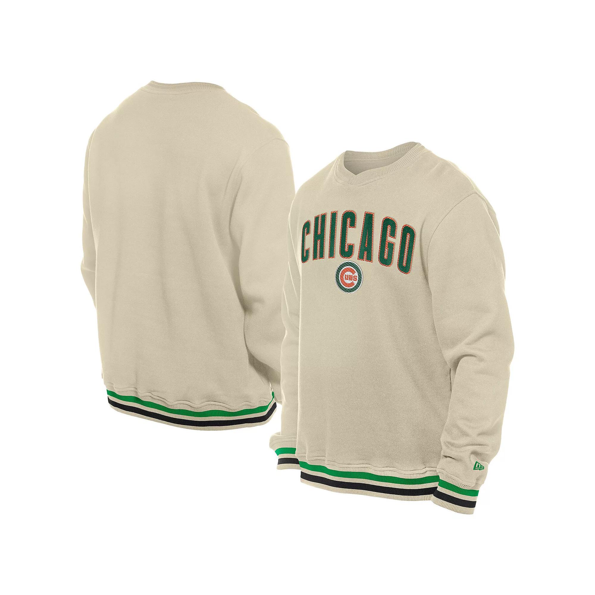 Men's New Era  Cream Chicago Cubs St. Patrick's Day Twill Pullover Sweatshirt, Size: Medium, Beige Product Image