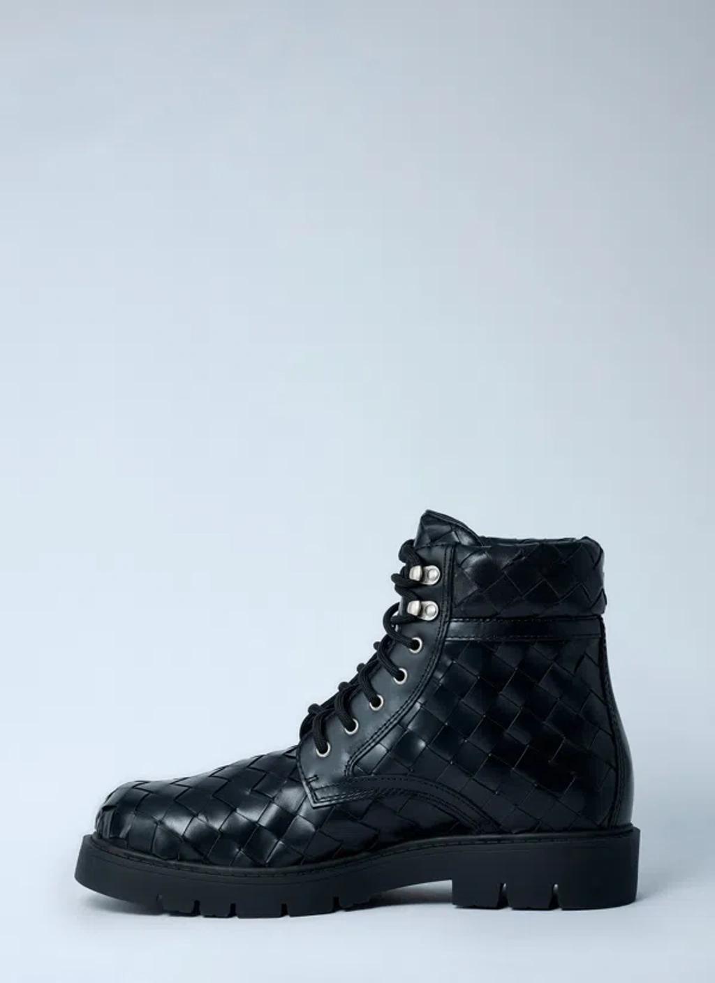 BOTTEGA VENETA Leather All-over Intrecciato Ankle Boots In Black Product Image