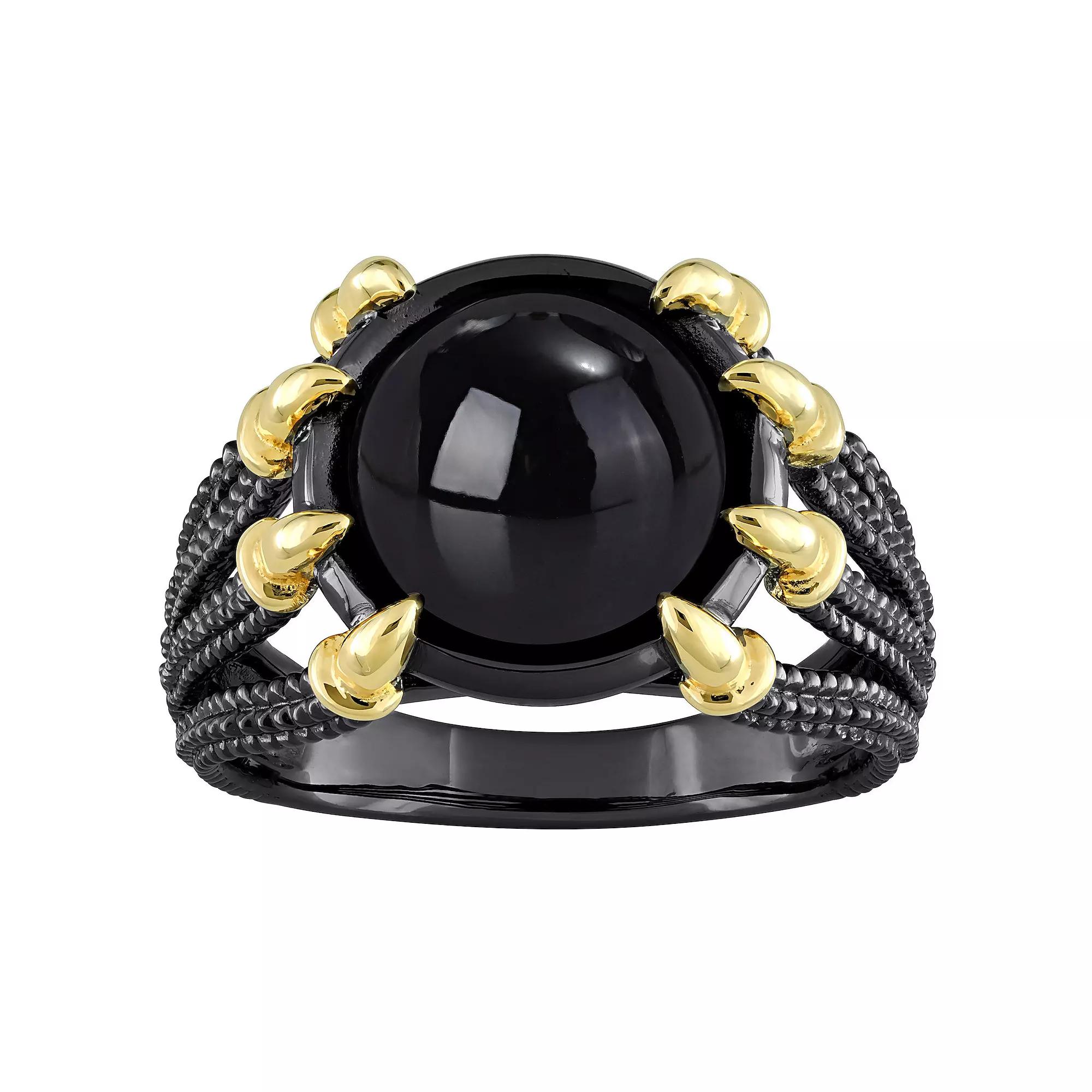 Stella Grace Mens 18k Gold Over Silver Black Agate Split-Shank Ring Two Tone Product Image