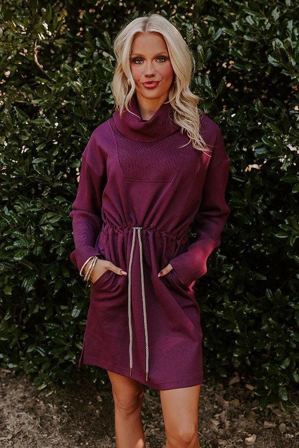 Coffee Shop Cutie Drawstring Mini Dress in Royal Plum Product Image