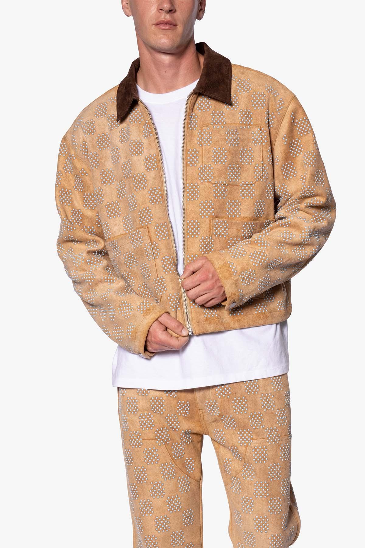 Turquoise Studded Checker Jacket - Tan Product Image