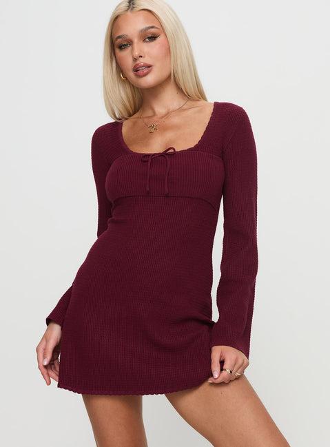 Sandyra Knit Mini Dress Maroon Product Image