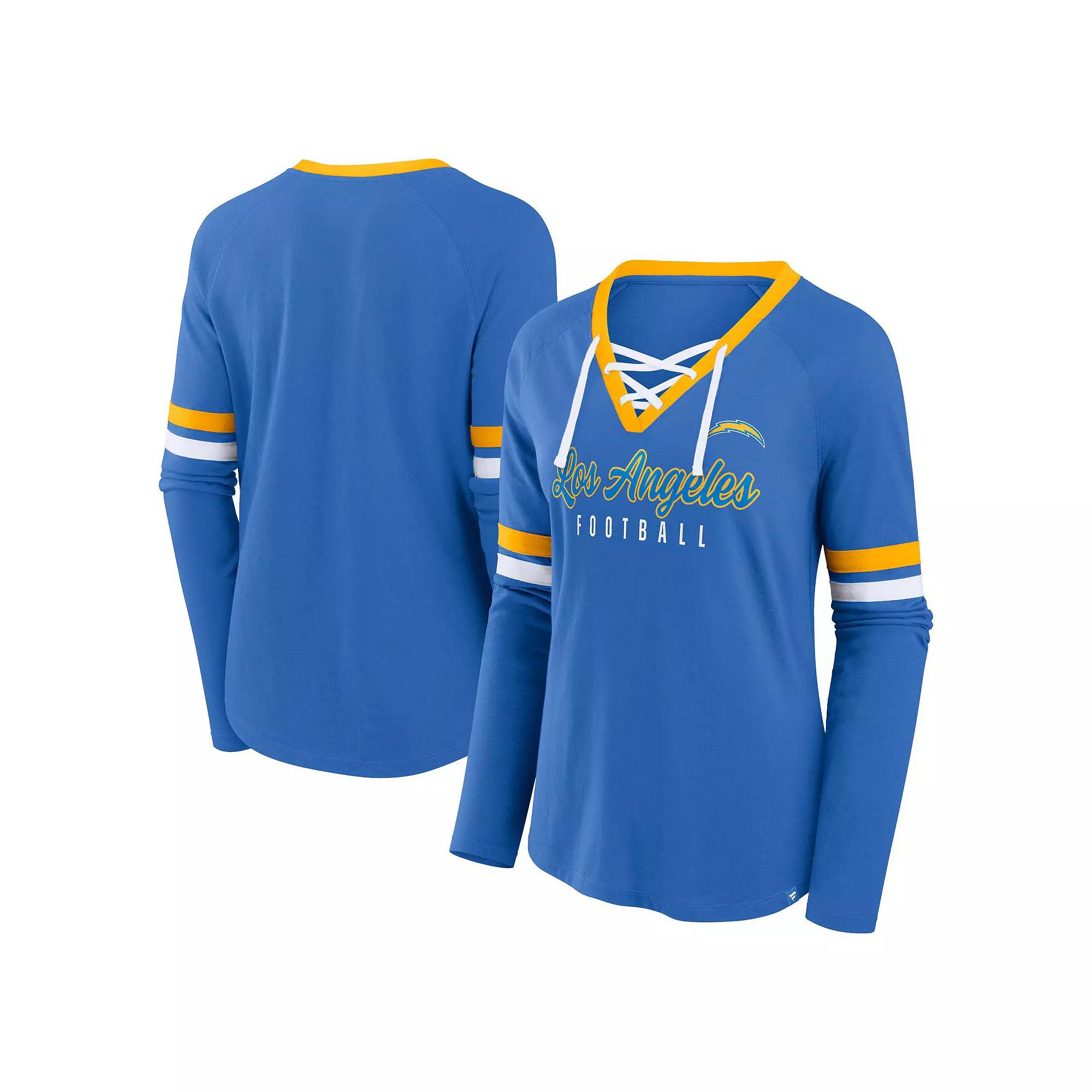 Women's Fanatics Powder Blue Los Angeles Chargers Won and Done Lace-Up Long Sleeve Fashion Top,  Product Image