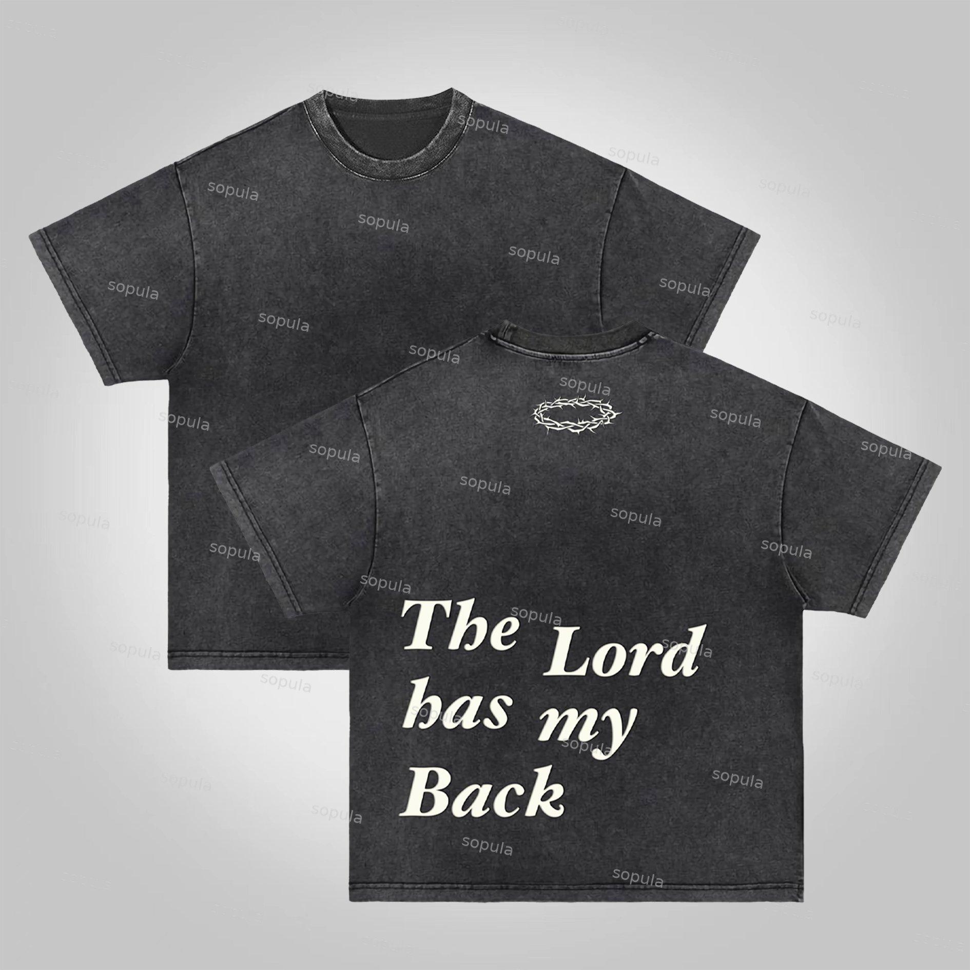 Sopula The Lord Has My Back Slogan Graphic Acid Washed T-Shirt Product Image