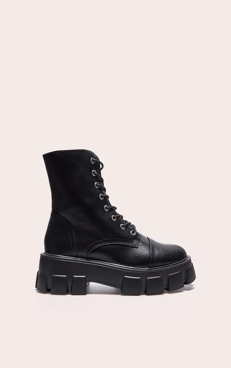 Black Wide Fit Lace Up Extreme Chunky Combat Boots Product Image