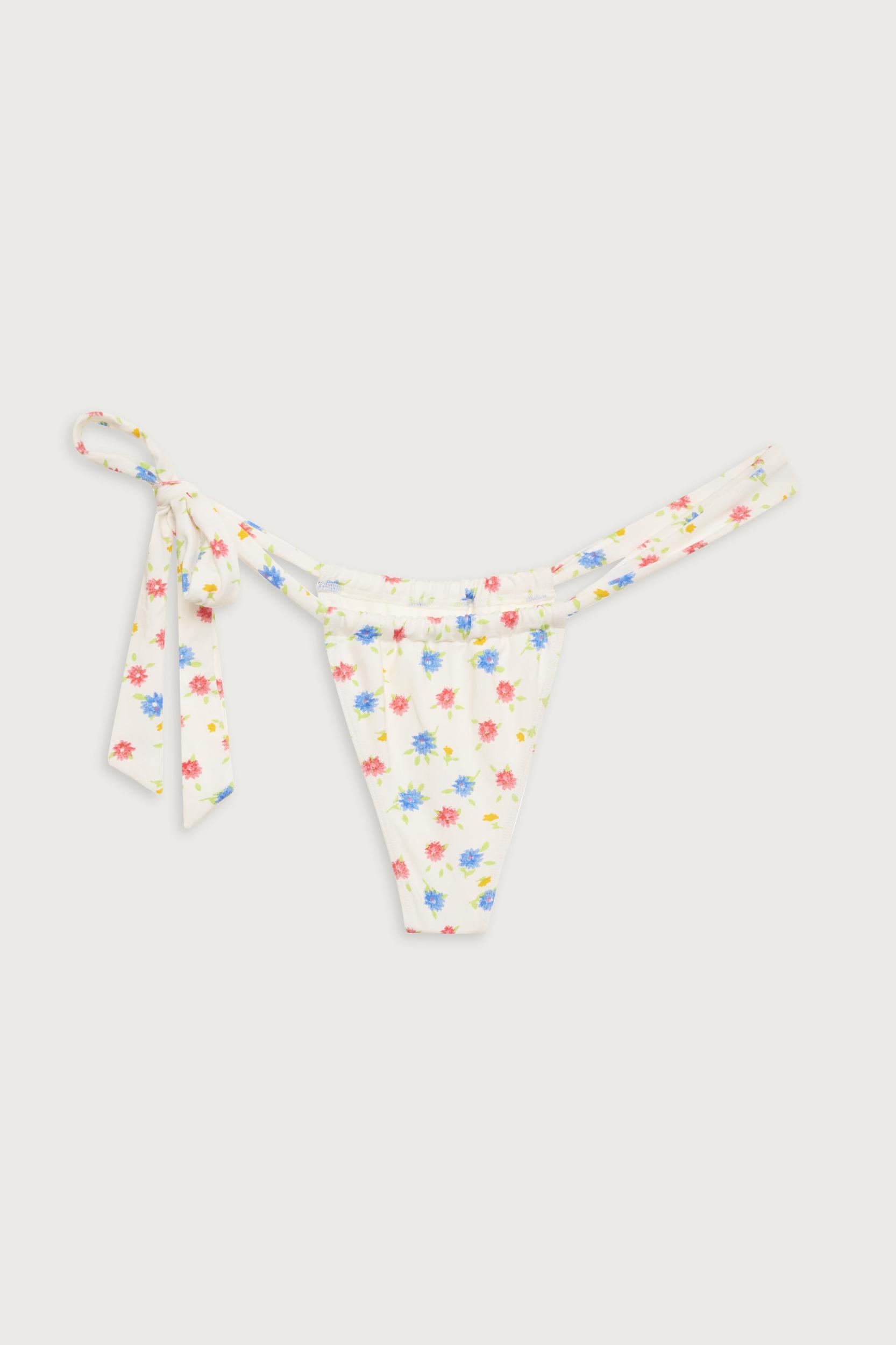Kealy Tie Side Cheeky Bikini Bottom - Water Blossom Product Image