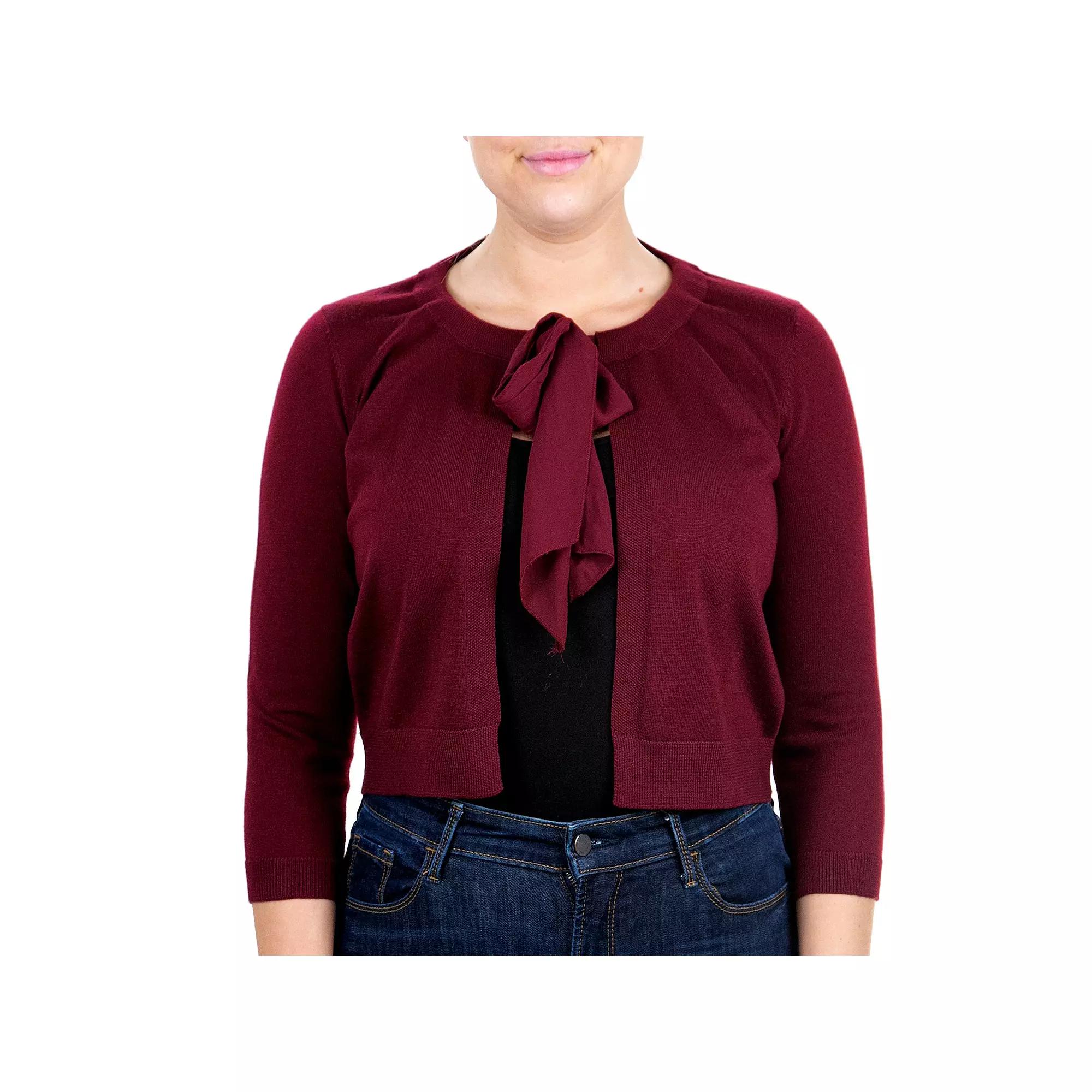 Women's Nina Leonard Chiffon Pull Through Knot Neck Bolero, Size: XL, Deep Red Product Image