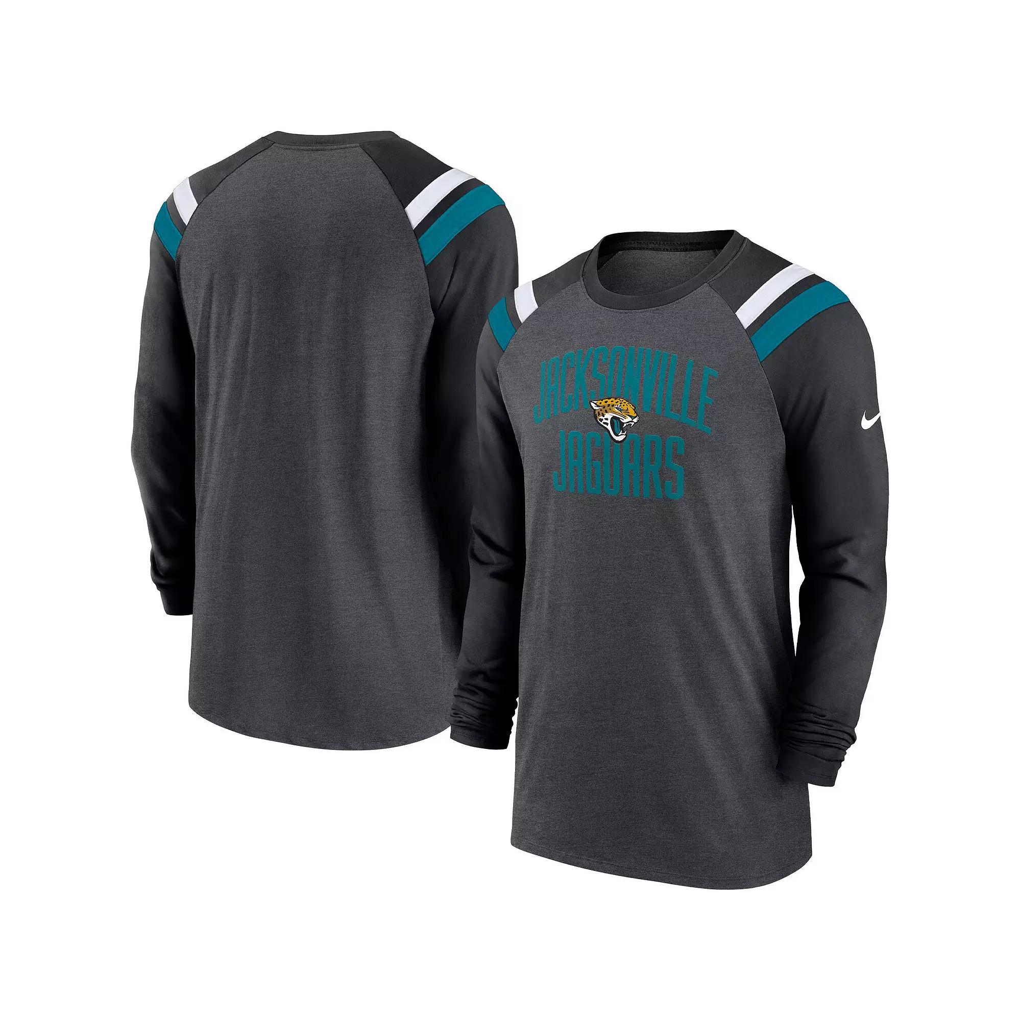 Men's Nike Heathered Charcoal/Black Jacksonville Jaguars Tri-Blend Raglan Athletic Long Sleeve Fashion T-Shirt,  Product Image