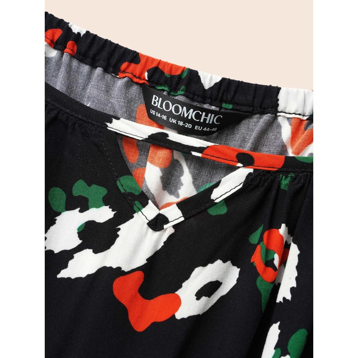 Plus Size Square Neck Animal Print Keyhole Dress Black Women Elegant Gathered Square Neck Long Sleeve Curvy BloomChic 26/4X Product Image