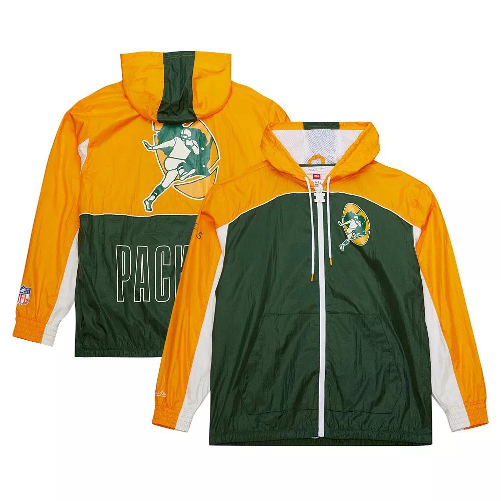 Men's Mitchell & Ness White Green Bay Packers Big Shot Premium Full-Zip Windbreaker, Size: Large Product Image