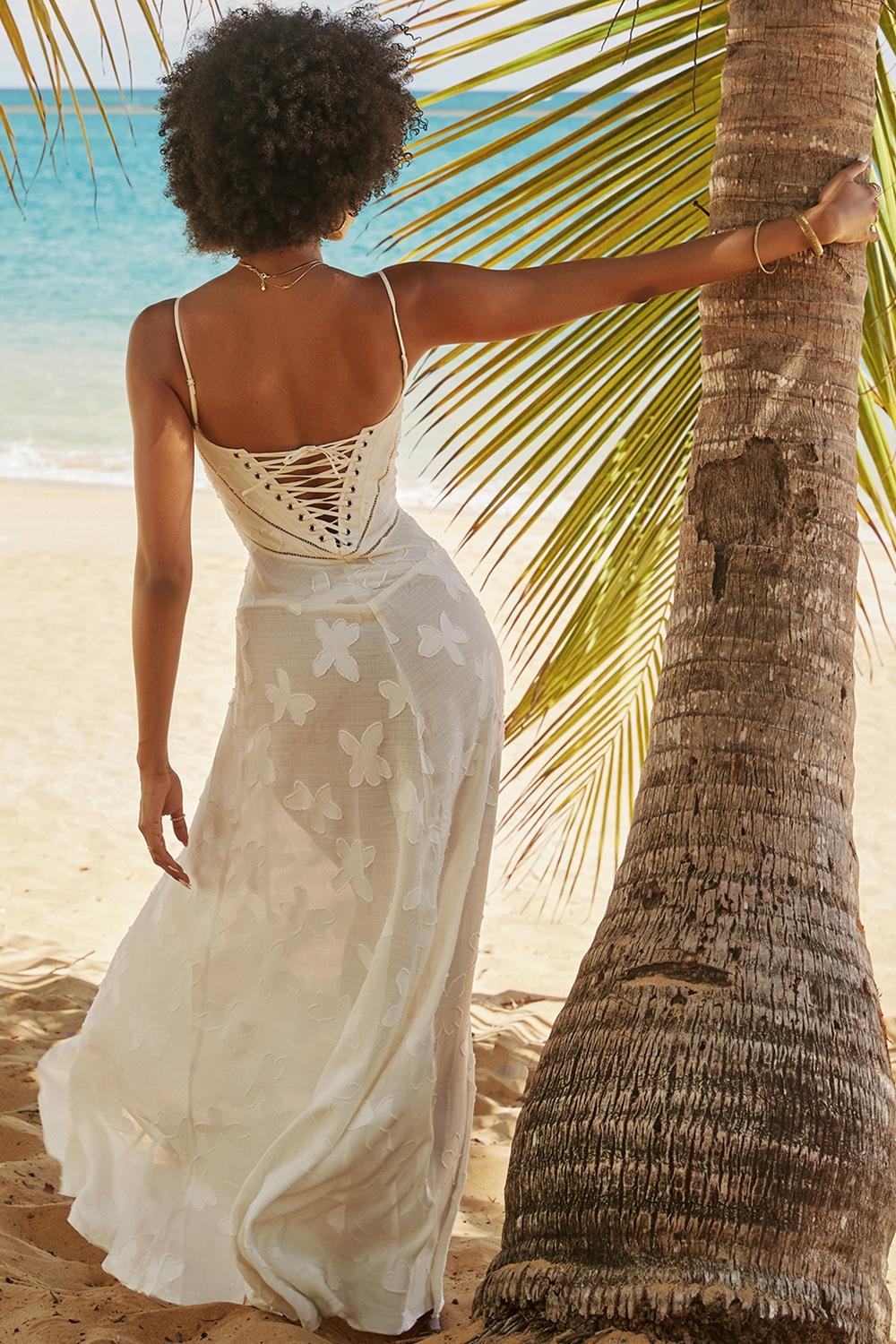 Seren  vintage cream floral lace back maxi dress Product Image