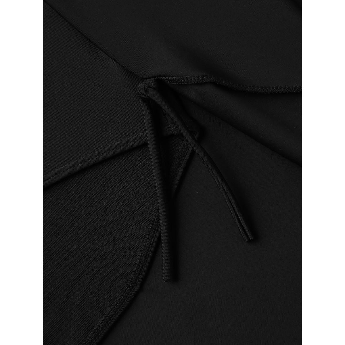 Plus Size Anti-Float Ties Webbed Split Hem Swim Dress Women's Swimwear Black Resort Bodycon U-neck High stretch Curve Swim Dresses BloomChic 30/6X Product Image