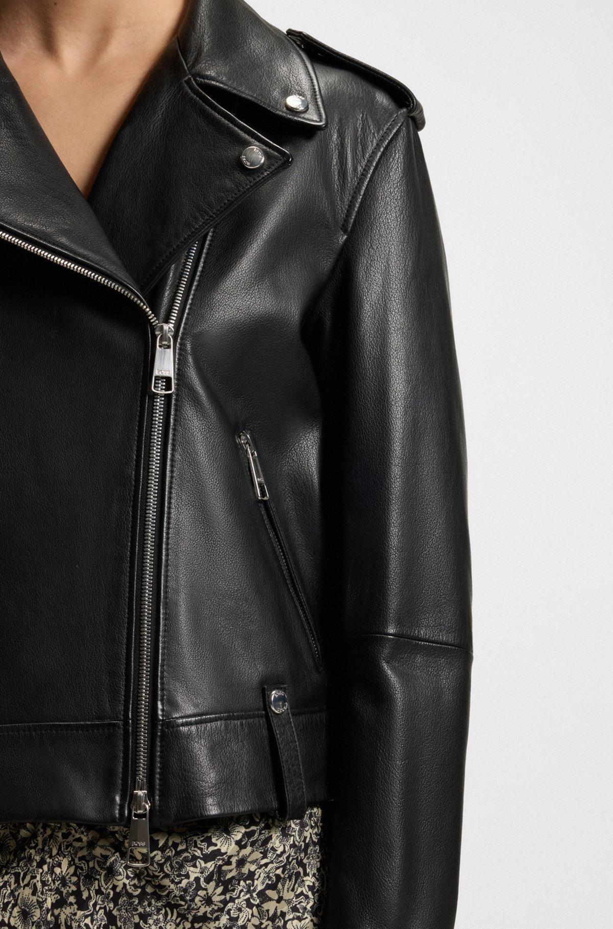 BOSS - Grained-leather jacket with silver-tone trims - Black Product Image