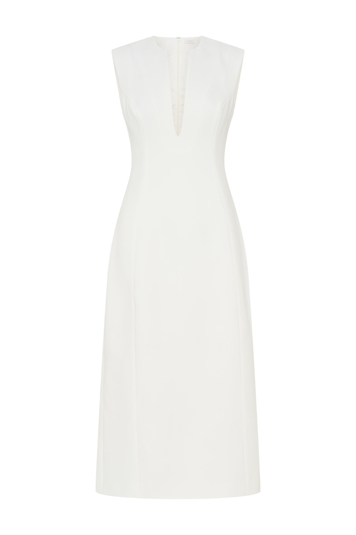 Audrine Suiting Sleeveless Midi Dress - Ivory Product Image