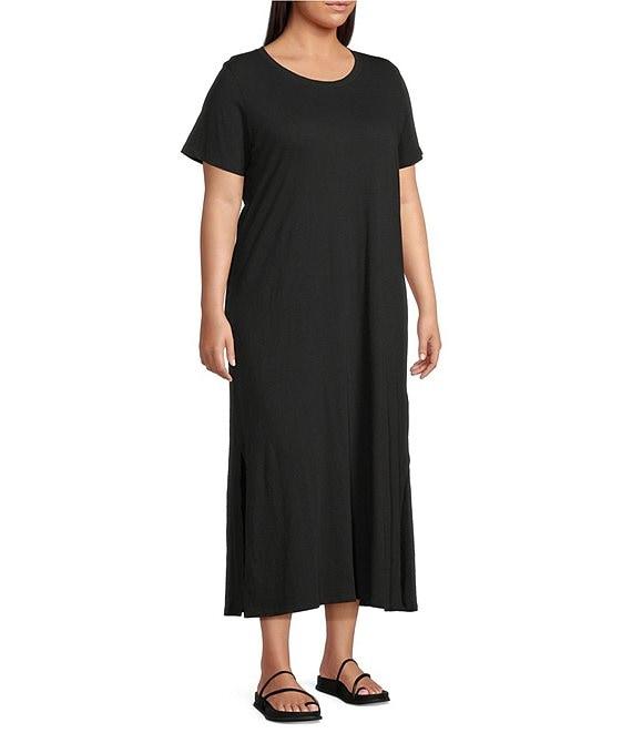 Eileen Fisher Plus Size Organic Cotton Slub Jersey Crew Neck Sleeveless Midi Dress Product Image