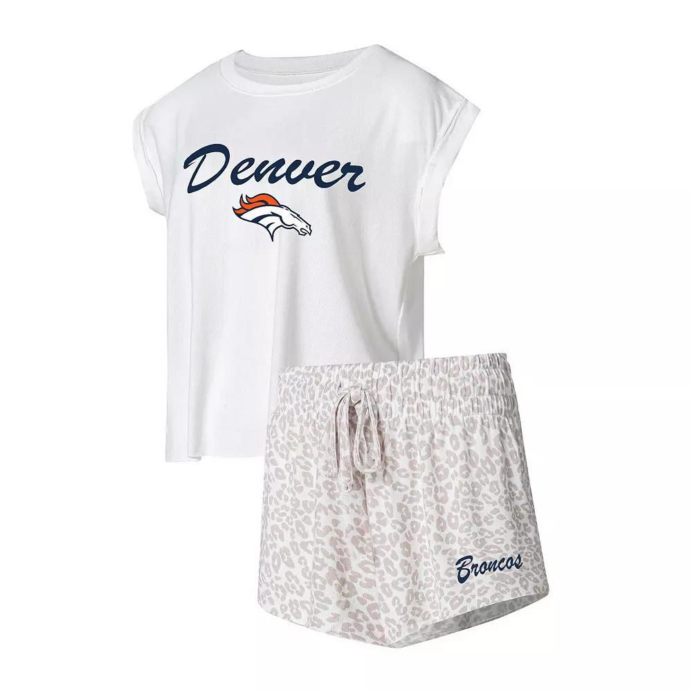 Women's Concepts Sport White/Cream Denver Broncos Montana Knit T-Shirt & Shorts Sleep Set,  Product Image