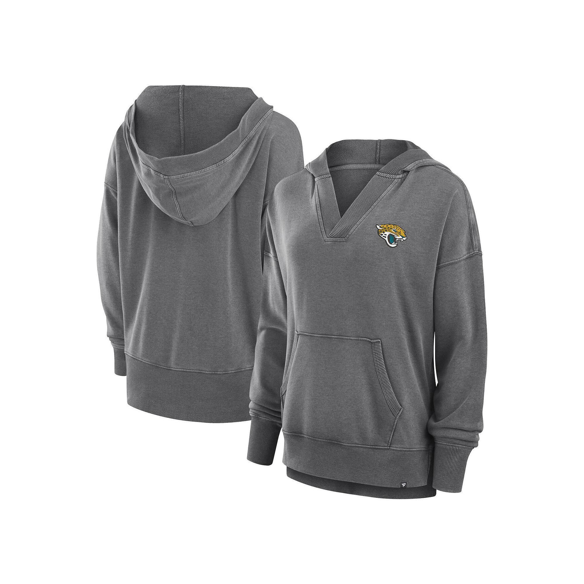 Women's Fanatics Heather Charcoal Jacksonville Jaguars Initiative Snow Wash French Terry V-Neck Pullover Hoodie,  Product Image