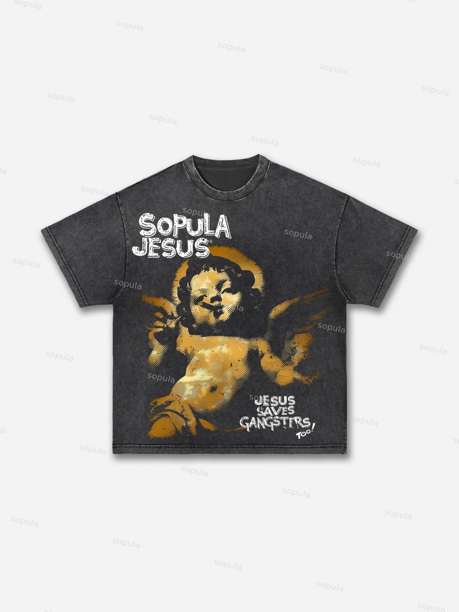 Vintage Little Angel Print Washed T-shirt Product Image