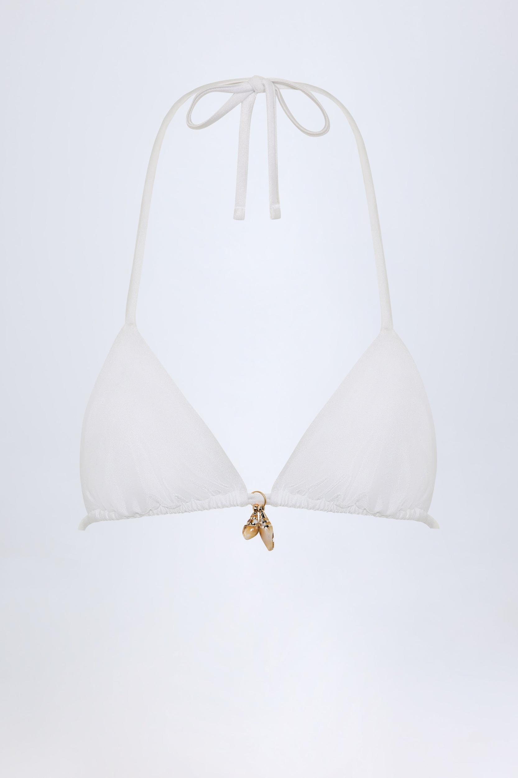 Charm-Detail Triangle Bikini Top in White Product Image