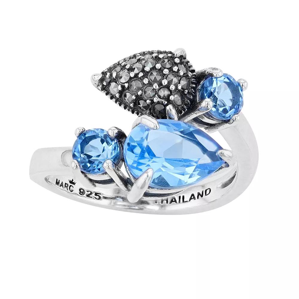 Lavish by TJM Sterling Silver Simulated Blue Quartz & Marcasite 2-stone Ring, Women's,  Product Image