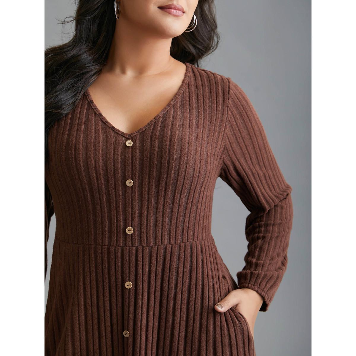 Plus Size Stretchy Waist Defining Knit Midi Dress Rust Women Casual Texture Knit Dresses Bloomchic 18-20/2X Product Image