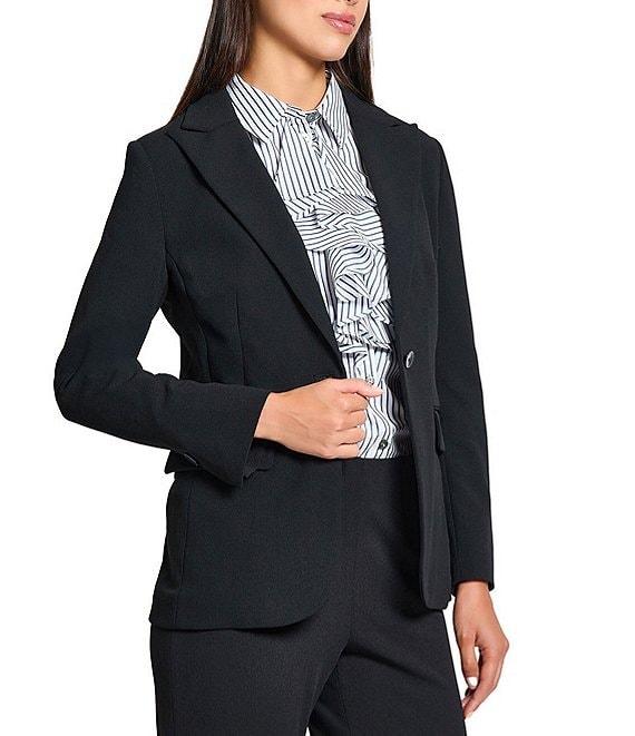 Ming Wang Deco Crepe Notch Lapel Bracelet Sleeve Single Button Blazer Product Image