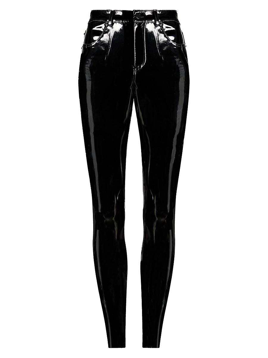 Womens Mid-Rise Faux Patent Leather Skinny Ankle Pants Product Image