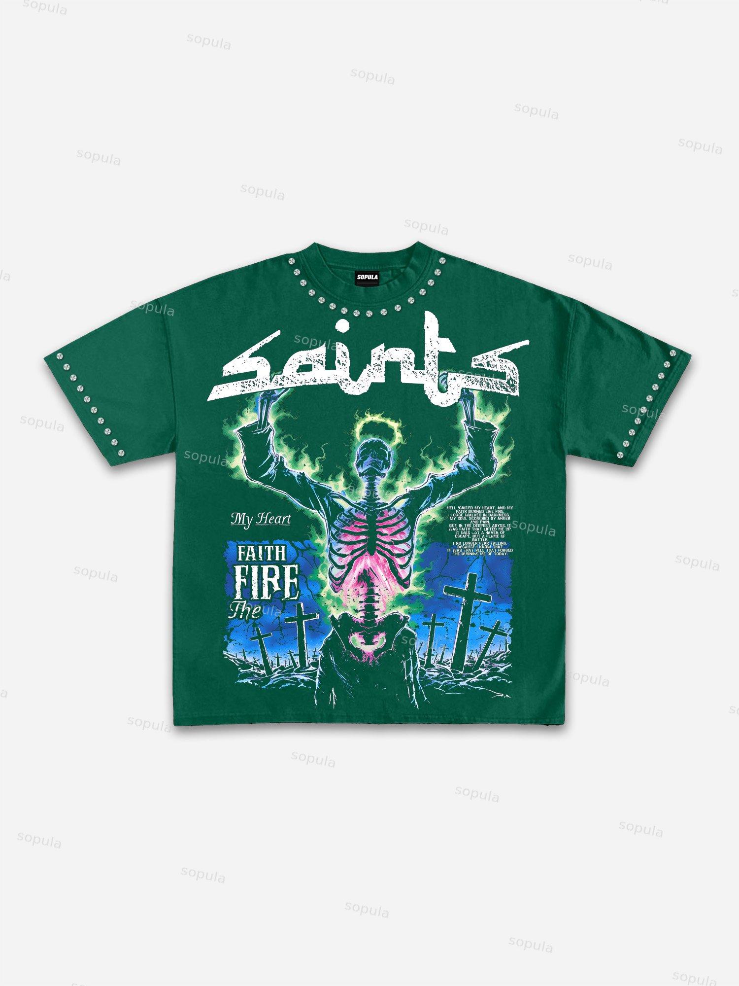 The Fire Of Faith Vintage Graphic Cotton T-shirt Product Image