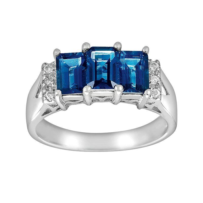 Sterling Silver London Blue Topaz and Diamond Accent 3-Stone Ring, Women's, Size: 7 Product Image