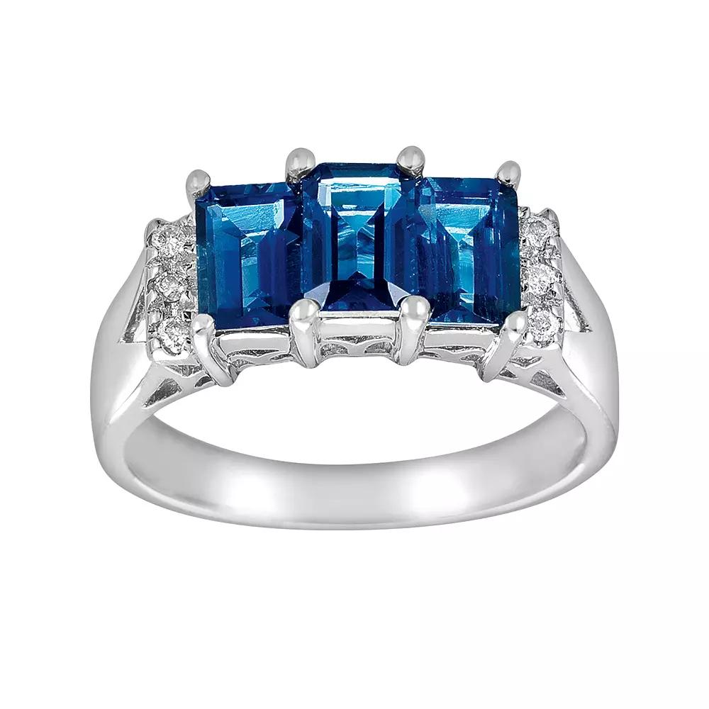 Sterling Silver London Blue Topaz and Diamond Accent 3-Stone Ring, Women's, Size: 7 Product Image