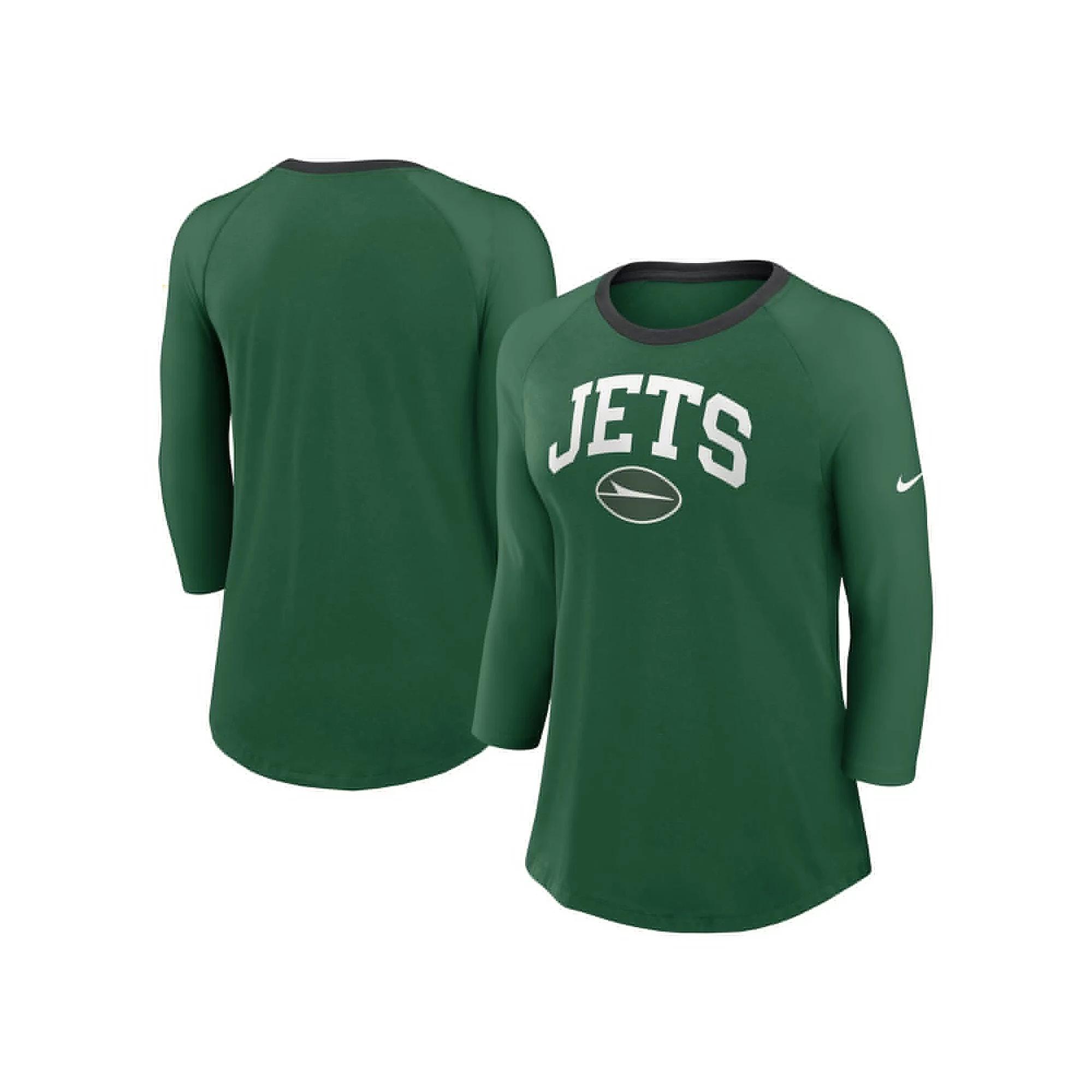 Women's Nike Green New York Jets Raglan 3/4 Sleeve T-Shirt,  Product Image