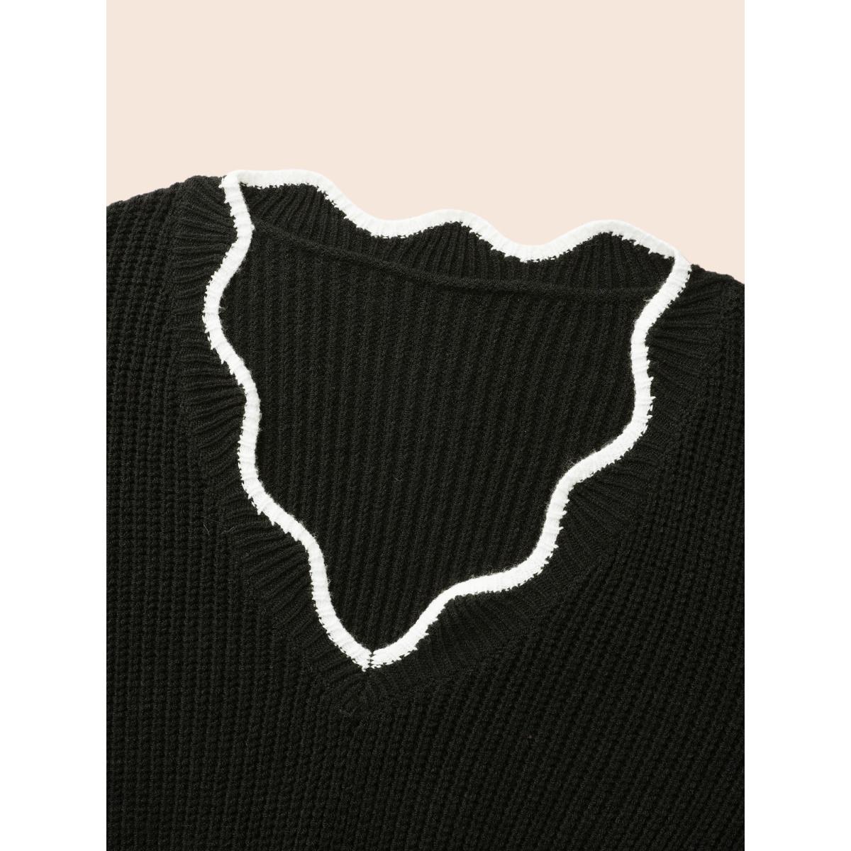 Plus Size Supersoft Essentials Contrast Lace Collar Wool Sweater Dress Black Women Casual Long Sleeve Everyday Sweater Dresses BloomChic 12/L Product Image