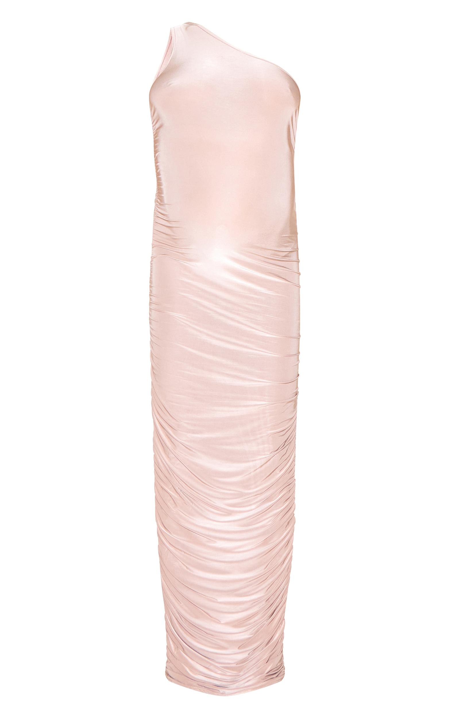 Maternity Taupe Slinky One Shoulder Ruched Maxi Dress Product Image