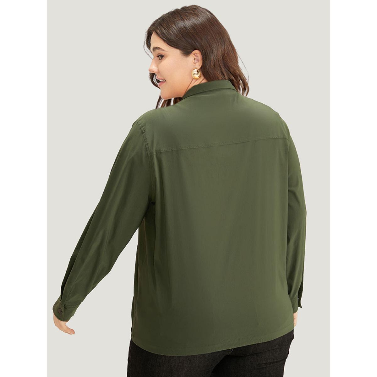 Plus Size Plain Drawstring Hem Zipper Fly Flap Pocket Jacket Women Sage Plain Pocket Everyday Jackets BloomChic 12/L Product Image