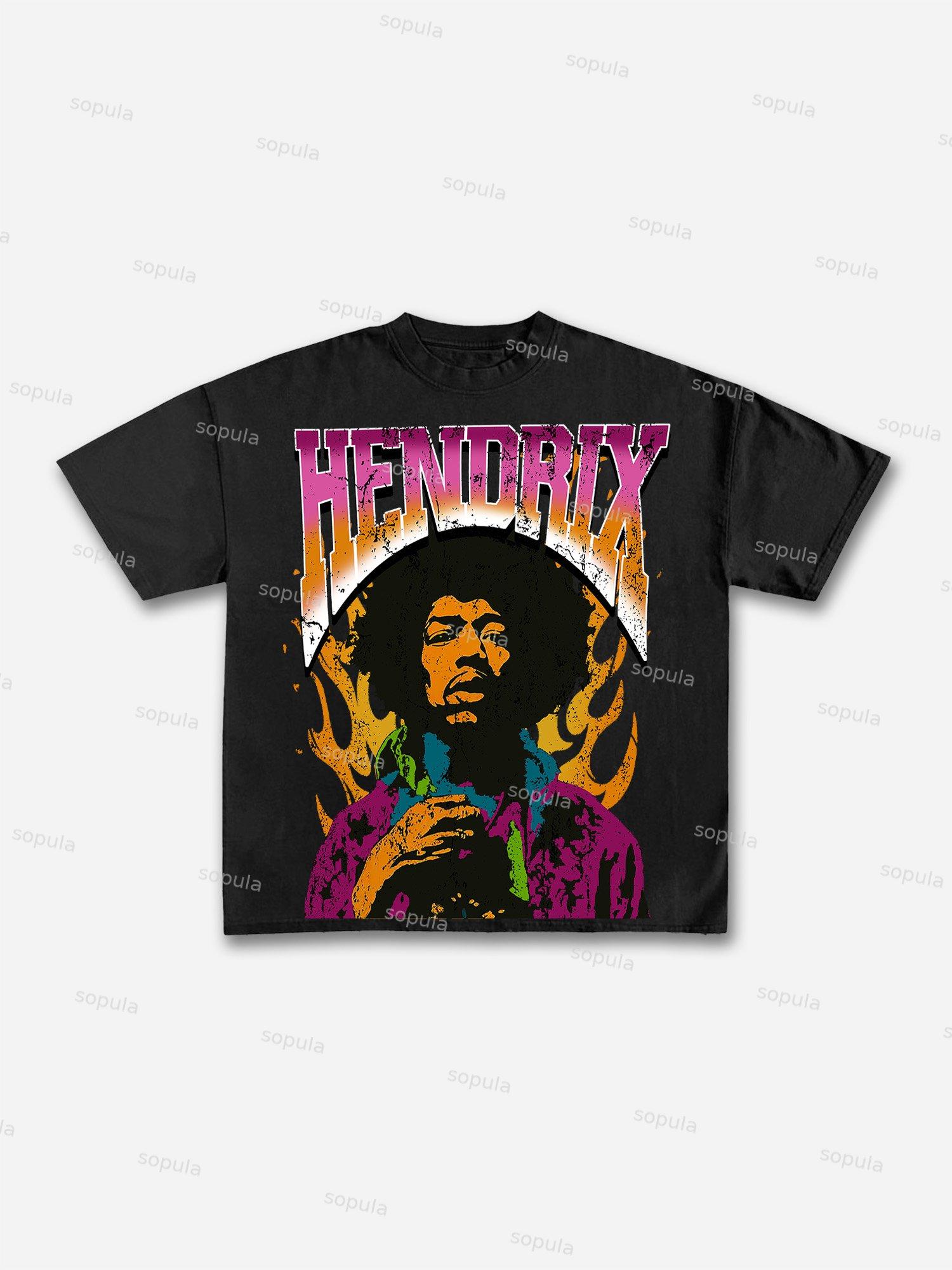 Jimi Hendrix Print Cotton T-shirt Product Image