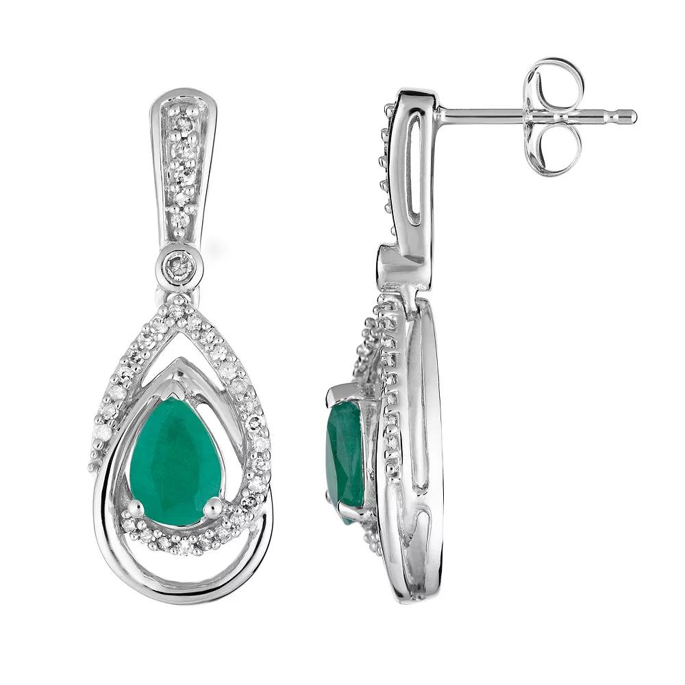 10k White Gold Emerald & 1/4 Carat T.W. Diamond Drop Earrings, Women's, 10k Whgold Product Image