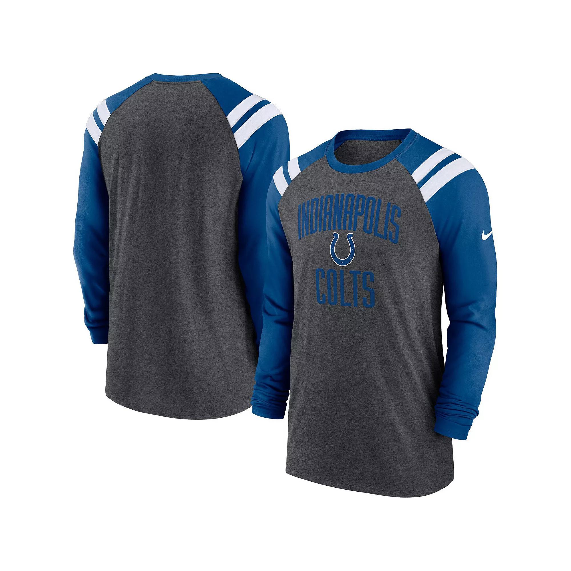 Men's Nike Heathered Charcoal/Royal Indianapolis Colts Tri-Blend Raglan Athletic Long Sleeve Fashion T-Shirt, Size: 2XL Product Image