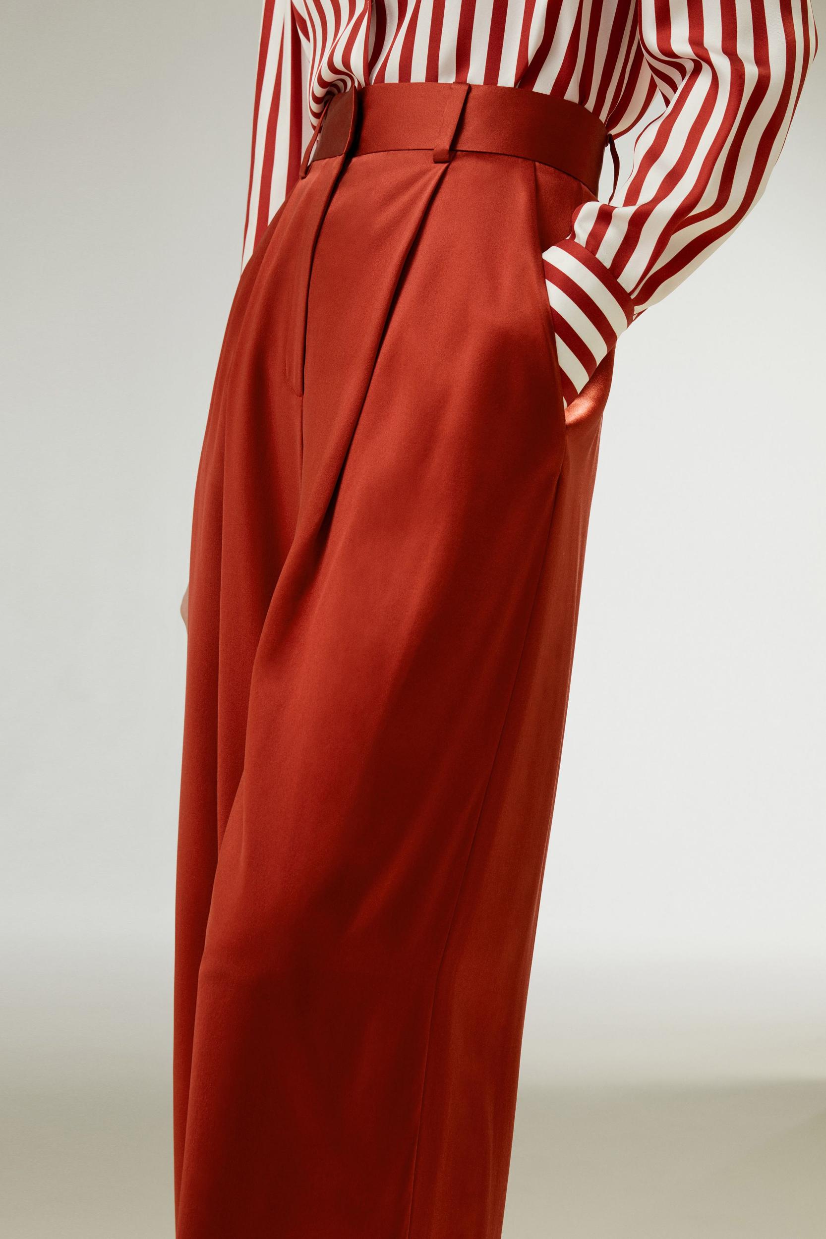 High-Waisted Wide Leg Dense Silk Pants Product Image