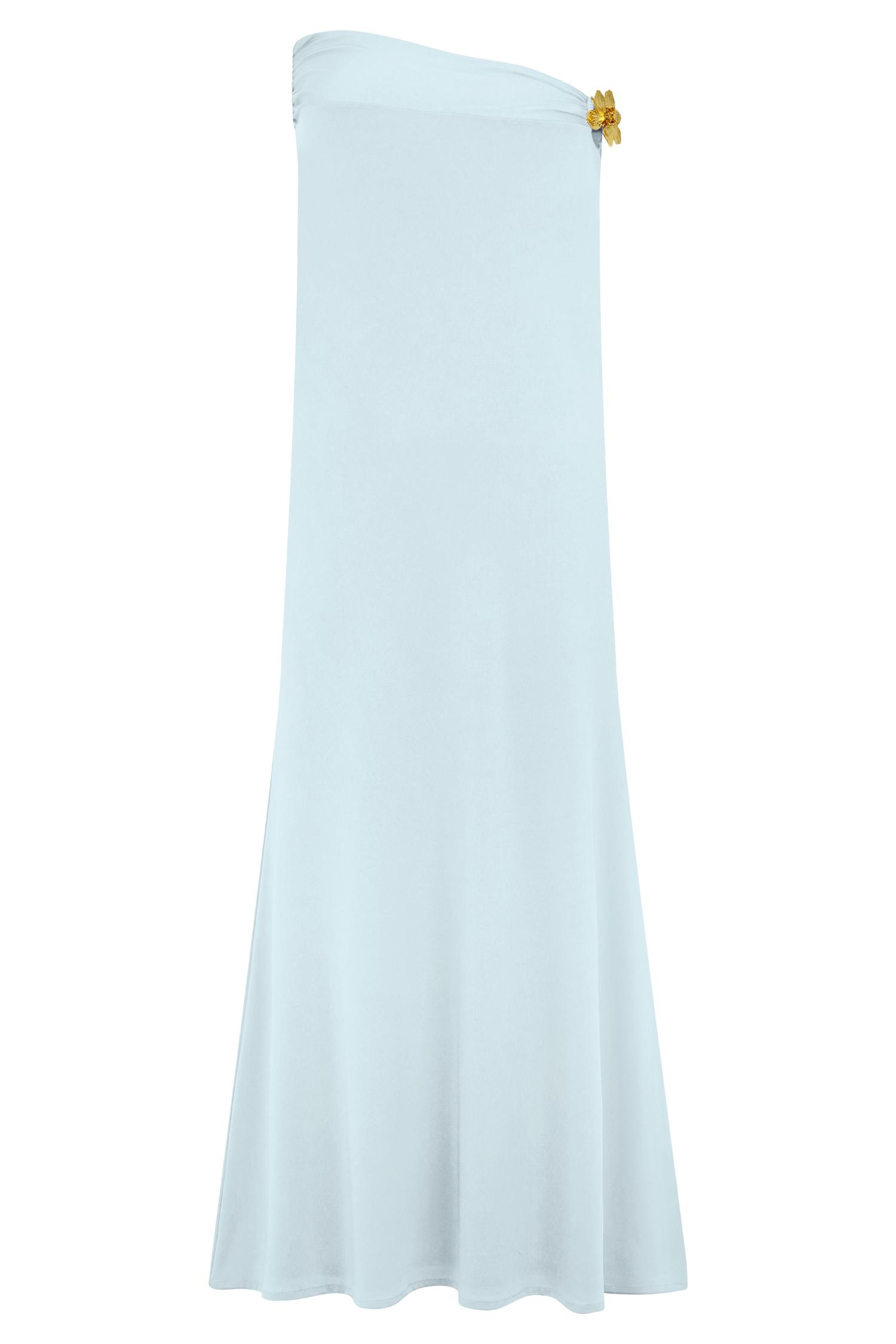 Ainsley Asymmetrical Maxi Skirt With Floral Hardware - Pale Blue Product Image
