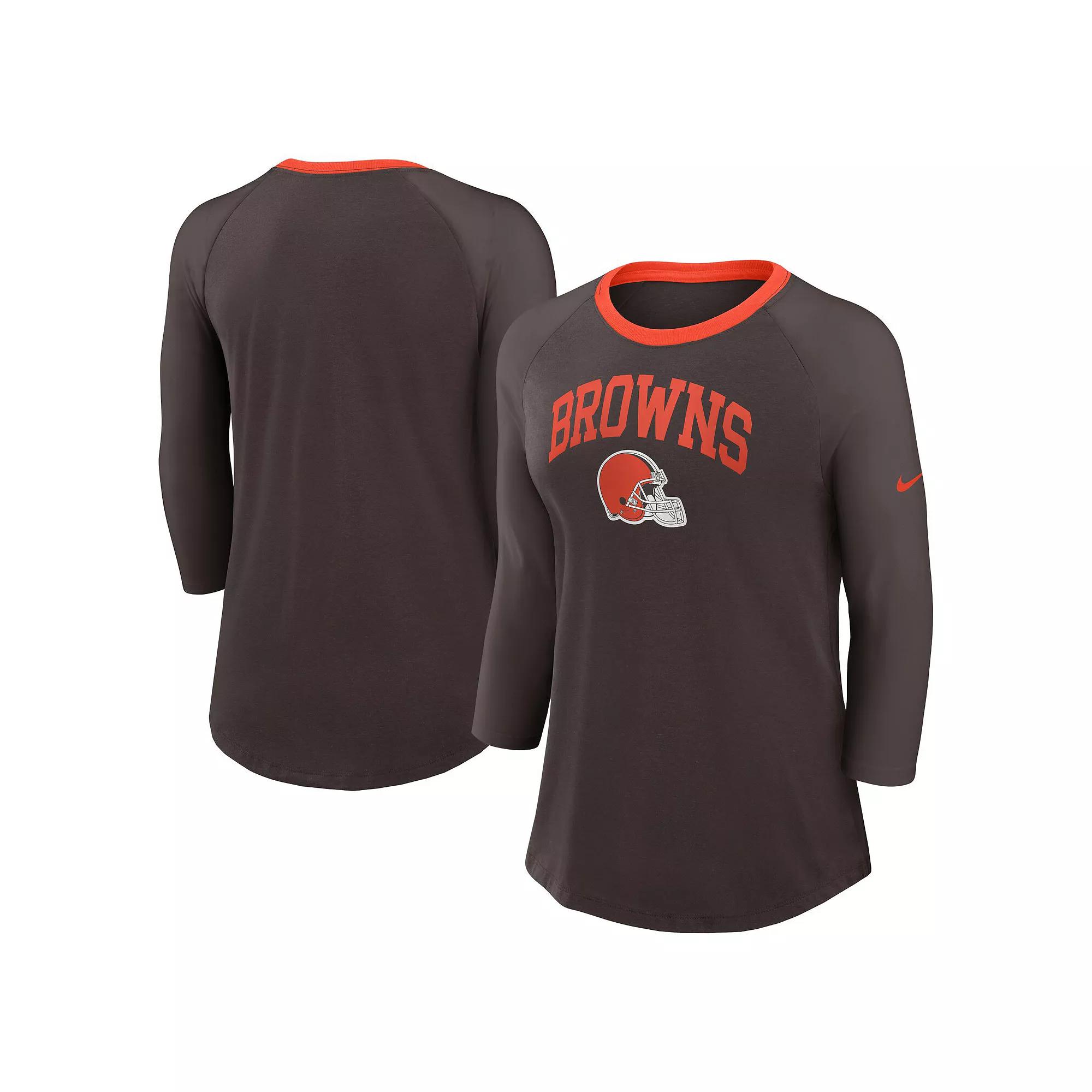 Women's Nike Brown Cleveland Browns Raglan 3/4 Sleeve T-Shirt,  Product Image