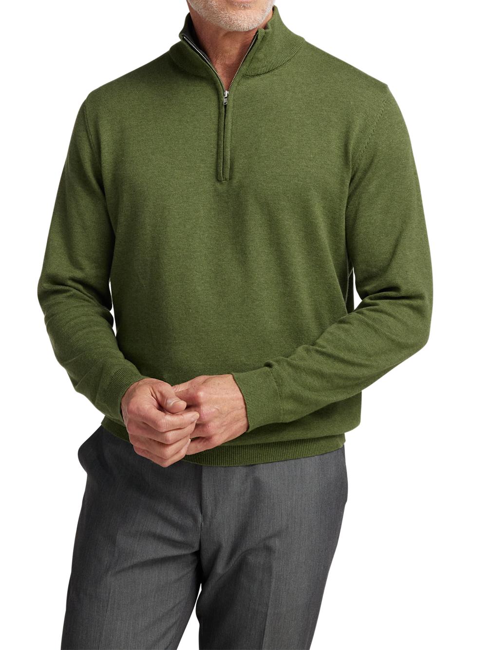 Supima Cotton Quarter Zip Mock Neck Sweater - Olive Product Image