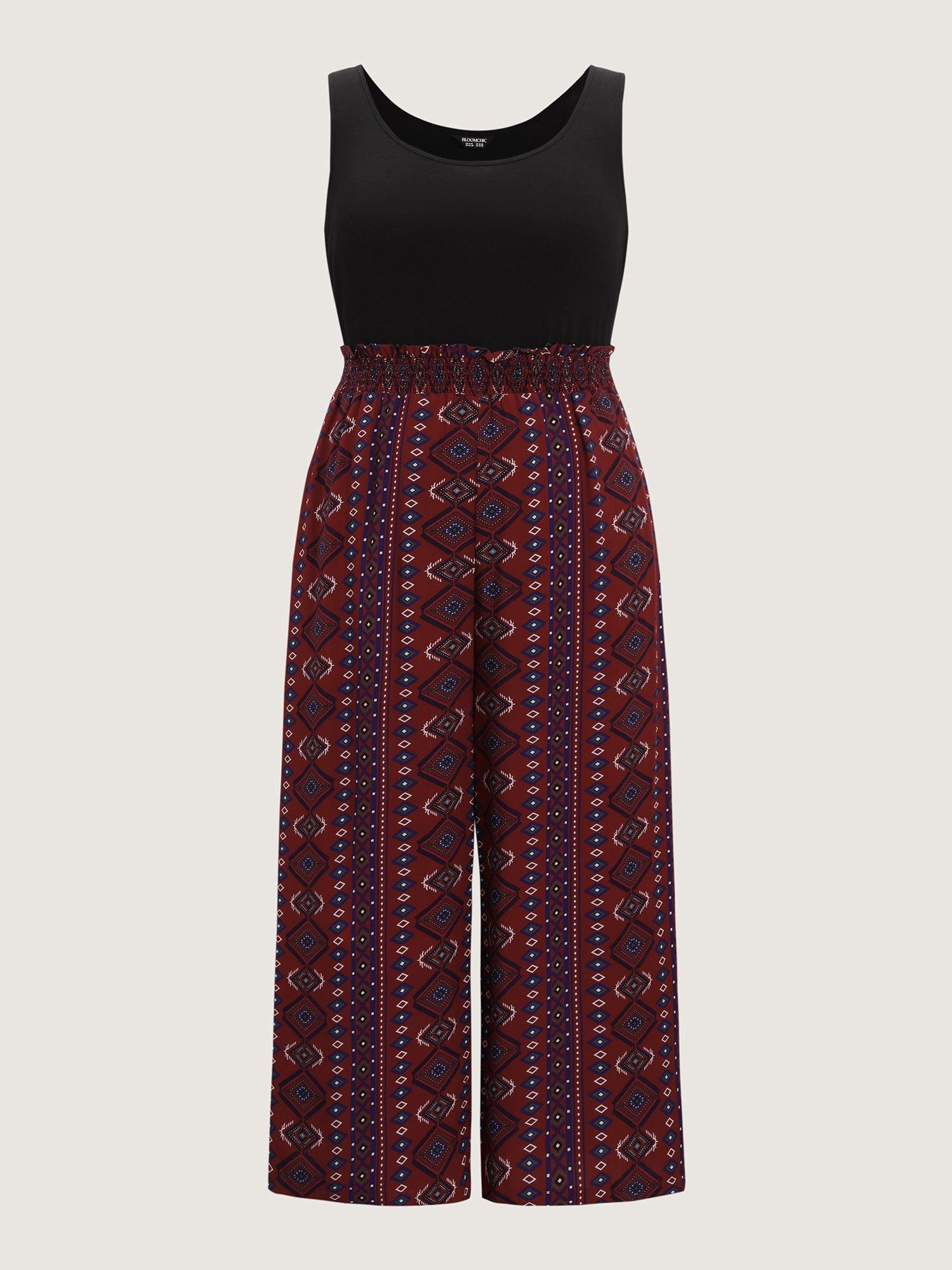 Supersoft Shirred Boho Contrast Print Jumpsuit Female Product Image