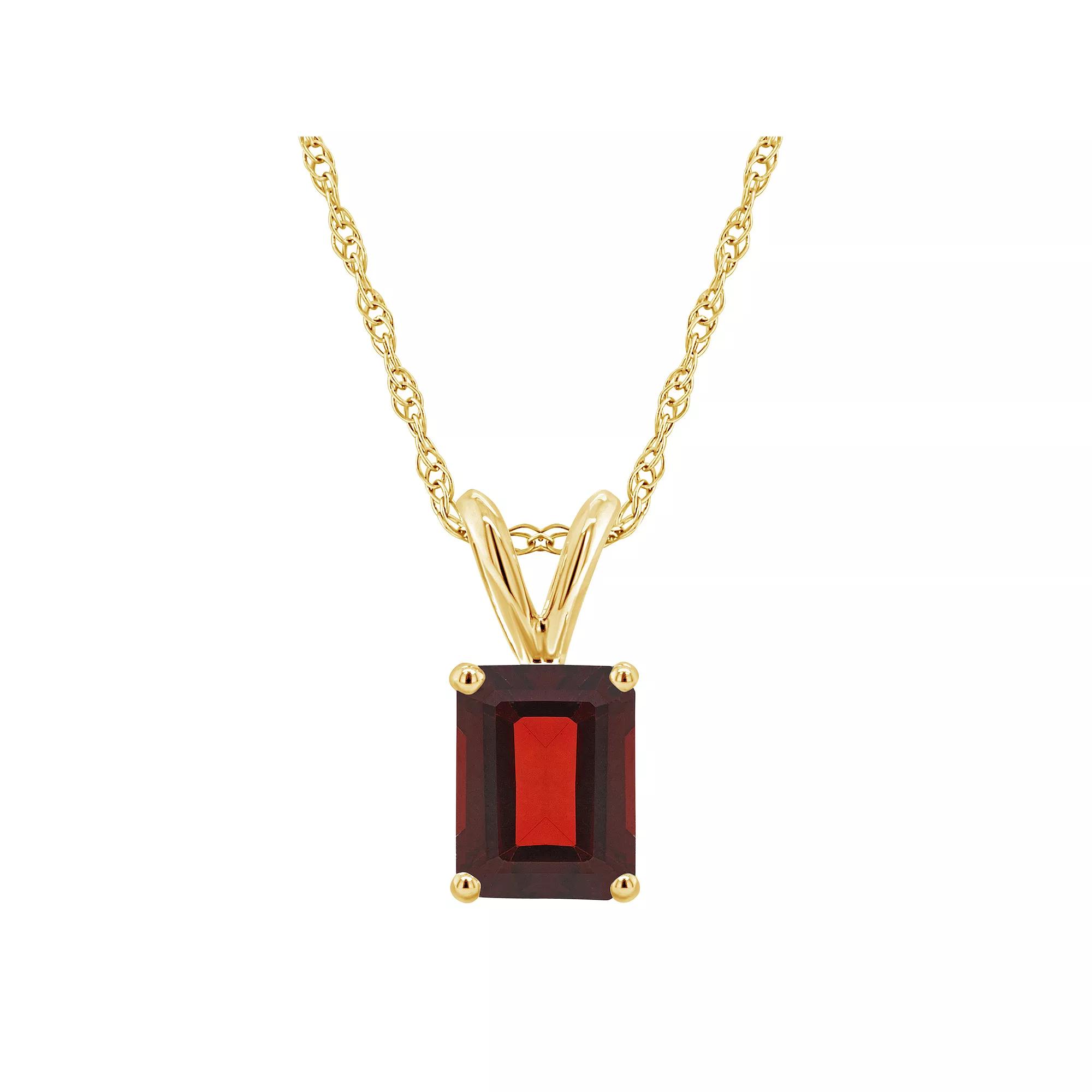 Celebration Gems 14k Gold Emerald Cut Garnet Pendant Necklace, Women's, Size: 18" Product Image