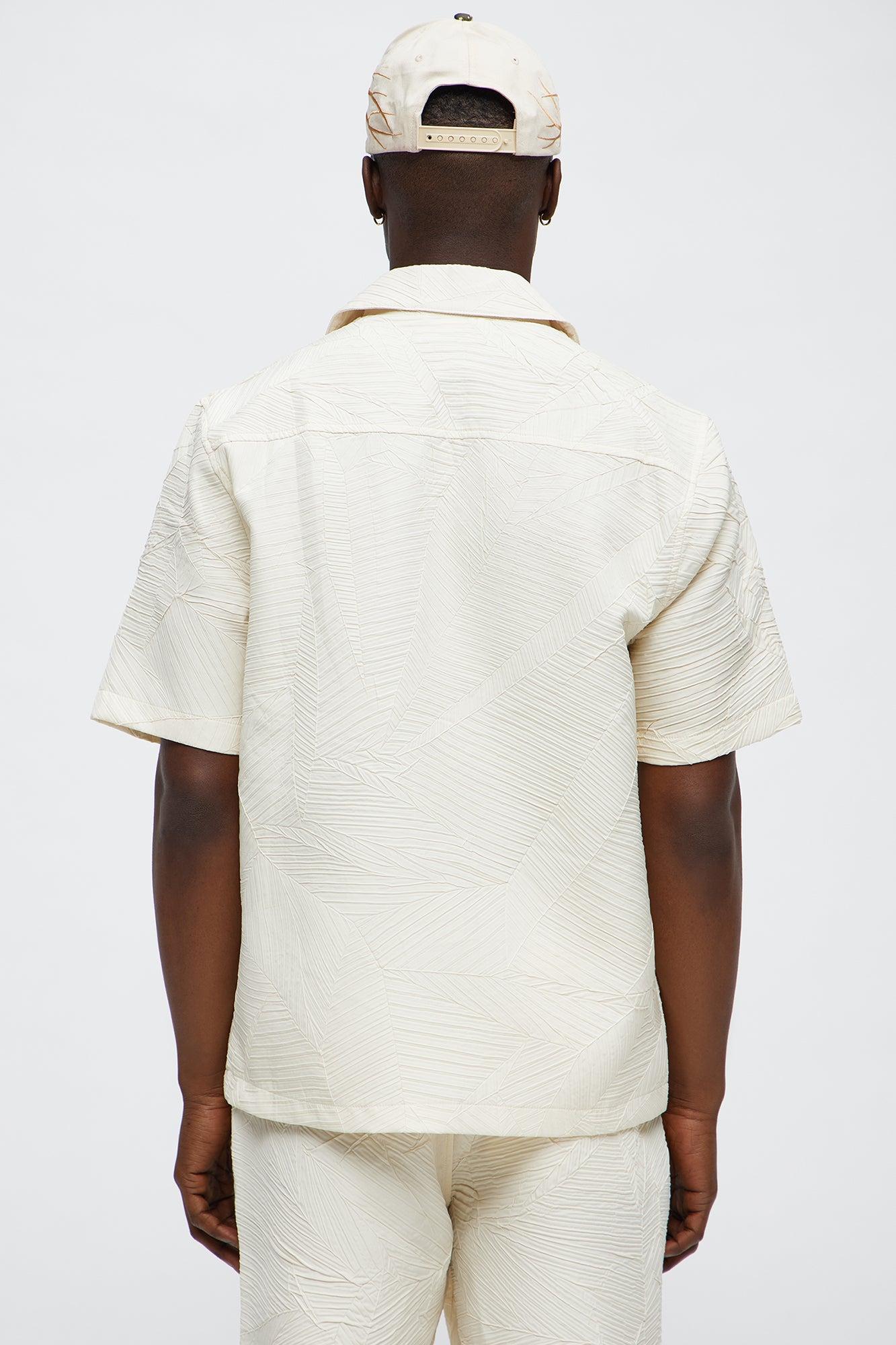 Ponce Textured Cuban Collar Button Up Shirt - Cream Product Image