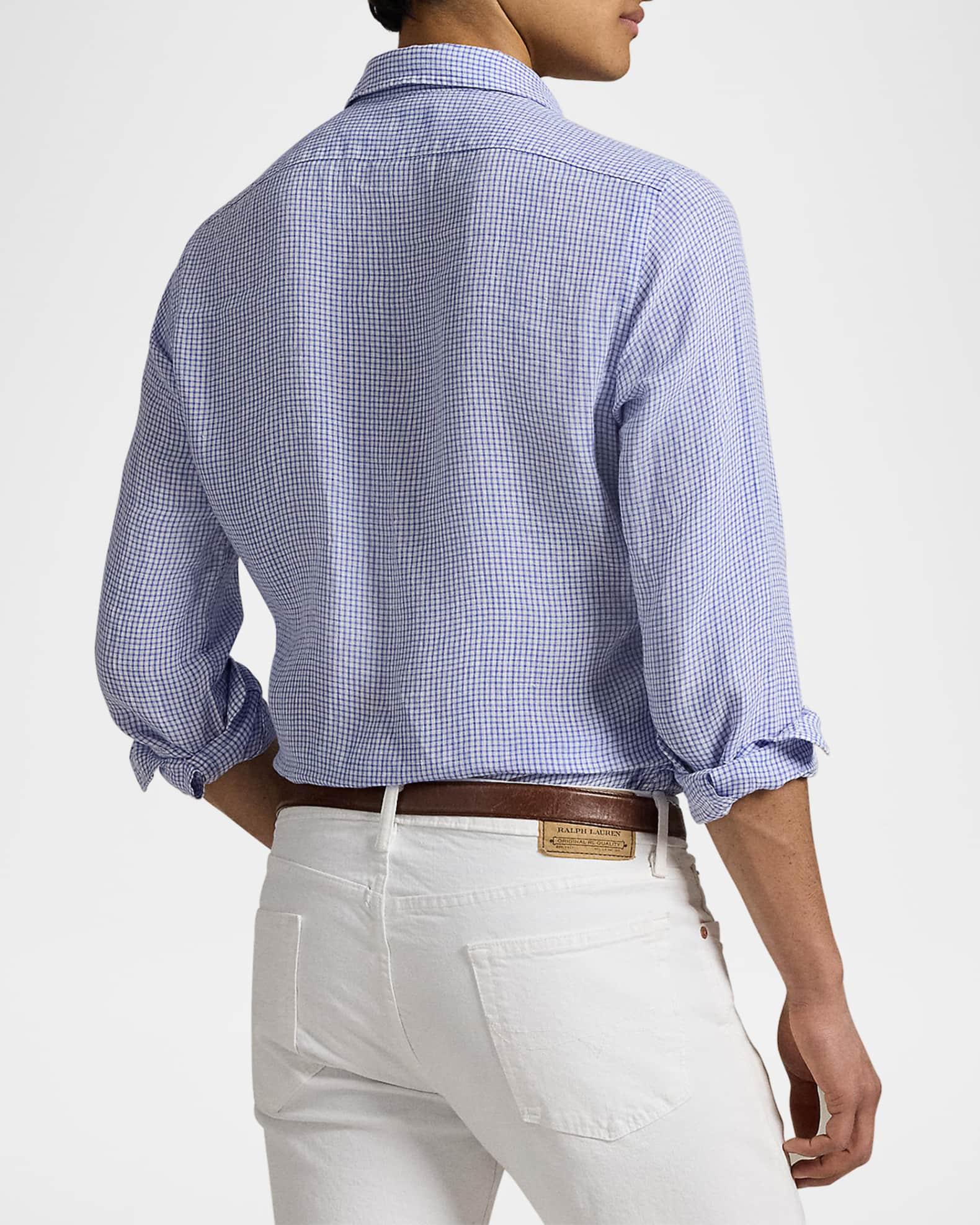 Men's Classic-Fit Checked Linen Sport Shirt Product Image