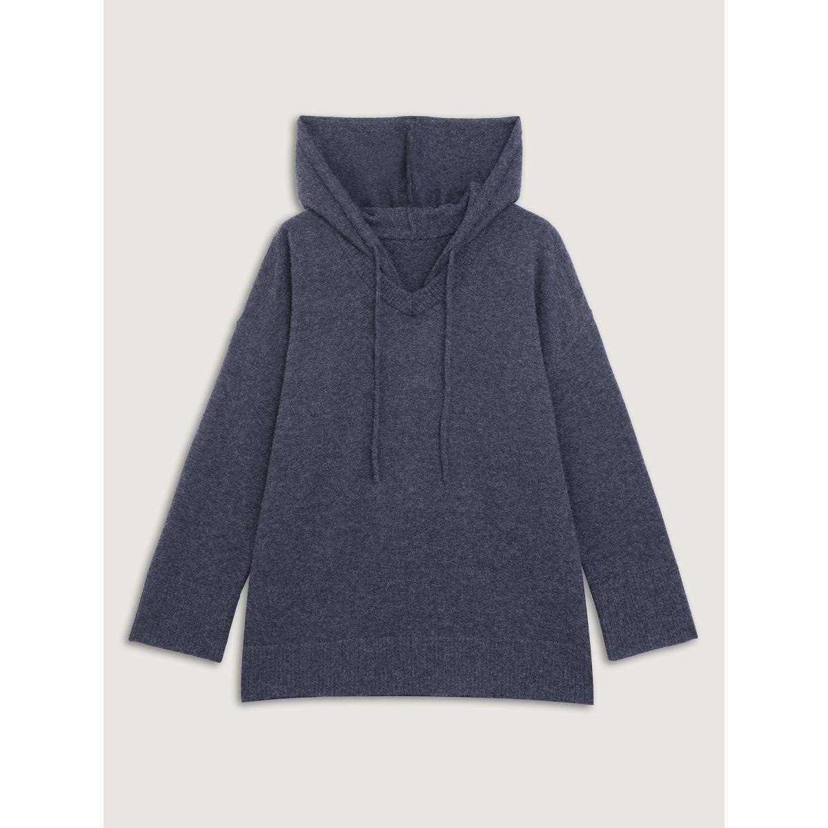 Plus Size Straight-Sleeve Hooded Solid Pullover Midnight Women Leisure Loose Long Sleeve Hooded Casual Pullovers BloomChic 22-24/3X Product Image