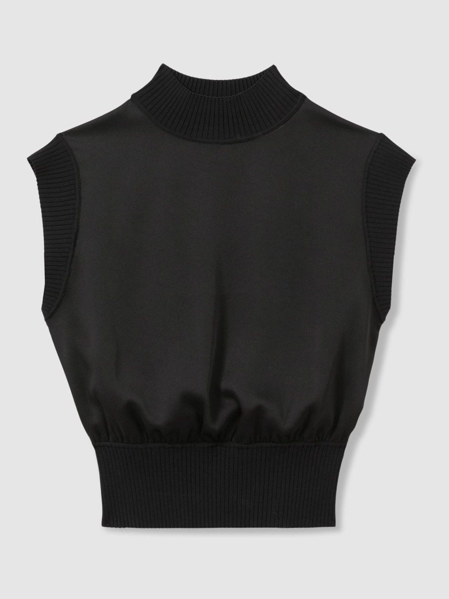 Florere Hybrid Satin Knit Cropped Top in Black Product Image