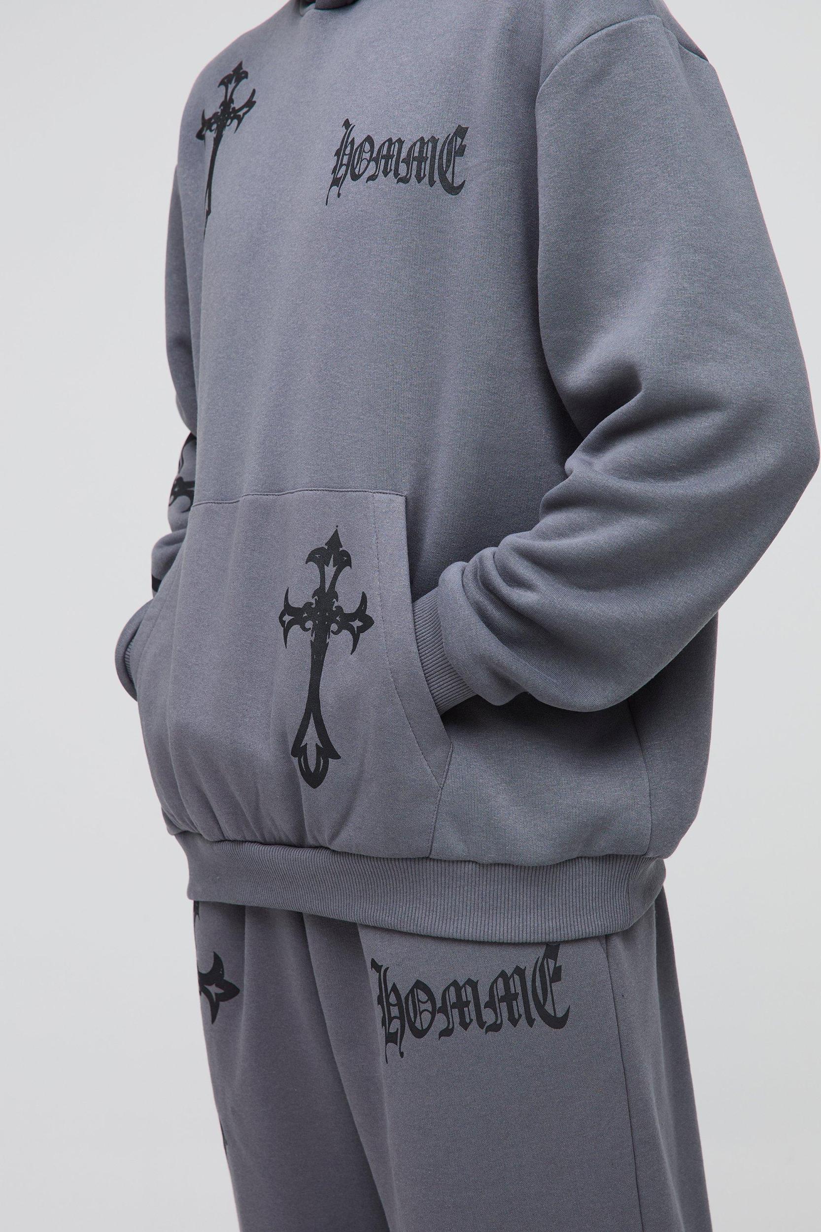 Oversized Homme Cross Hooded Tracksuit | boohooMAN USA Product Image