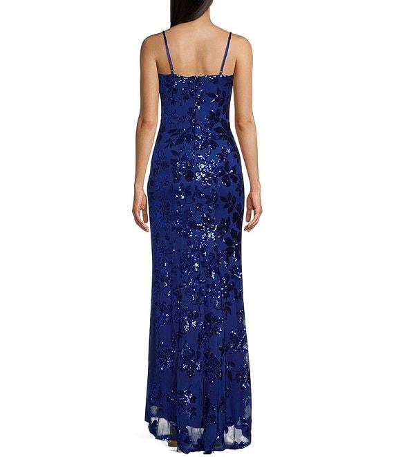 Honey and Rosie Sequin Pattern Front Slit Long Dress Product Image